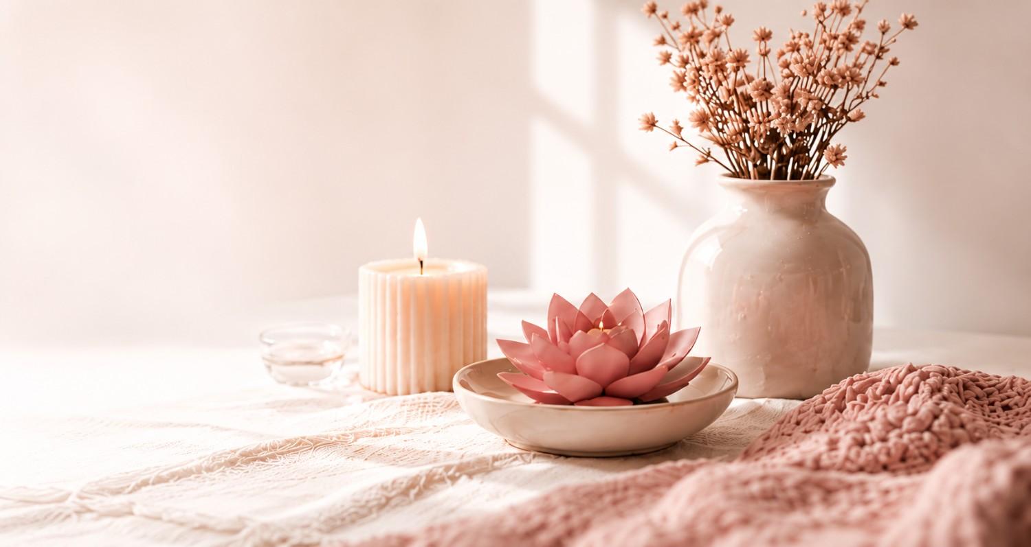 Bougie, fleur de lotus, vase